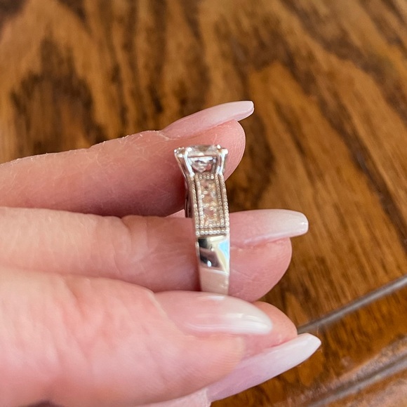 Signed 925 Sterling Square Prong Set and Pave Set CZ Ring Size 7 - Picture 6 of 16